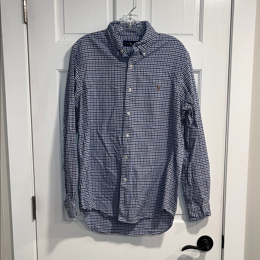 Ralph Lauren Long Sleeve Blue Plaid Button Down Collared Shirt Size Medium